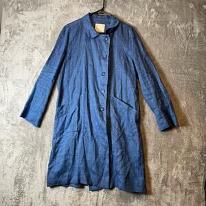 Crown Linen‎ Designs Women’s 100% Linen Long Jacket Sz Small Blue